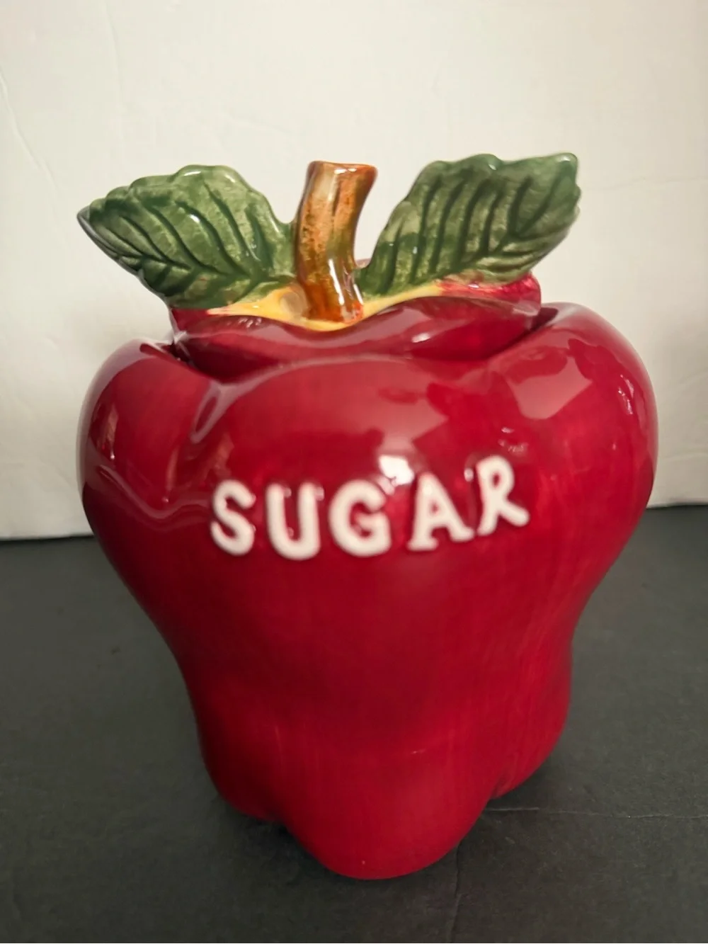 Red Apple Ceramic Tea Coffee Sugar Canister Set - Home Kitchen